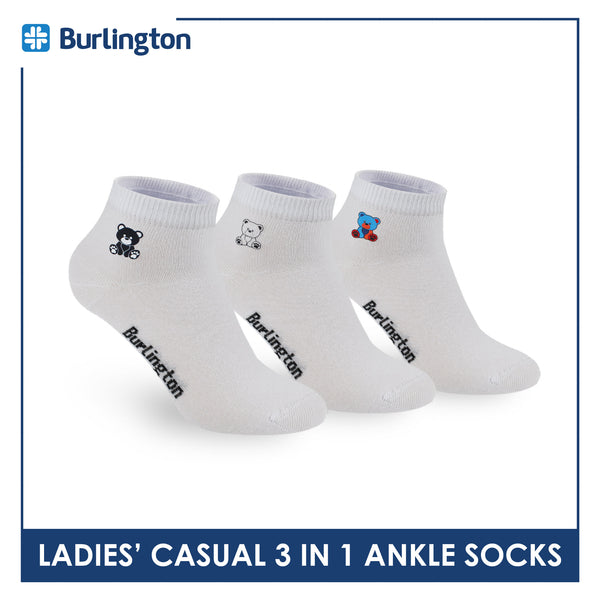 Burlington | Bearlington Ladie's Cotton Embroidered Casual Ankle Socks 3 pairs in a pack TBLE622-2