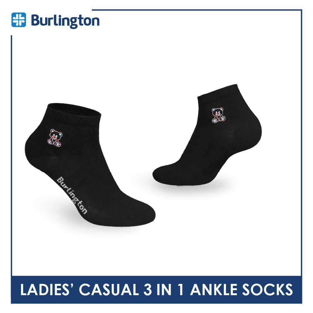 Burlington | Bearlington Ladie's Cotton Embroidered Casual Ankle Socks 3 pairs in a pack TBLE622-2