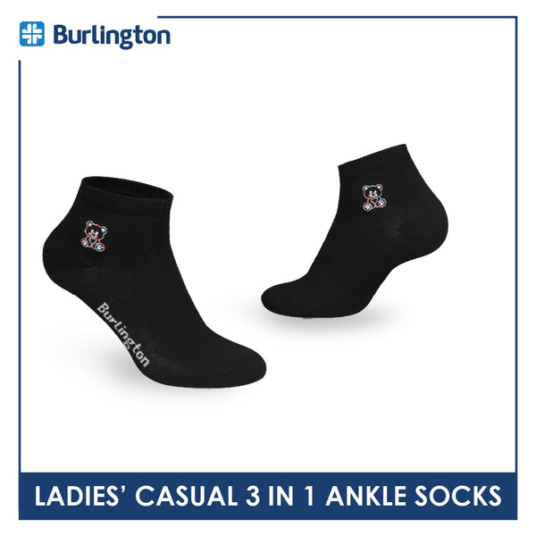 Burlington | Bearlington Ladie's Cotton Embroidered Casual Ankle Socks 3 pairs in a pack TBLE622-2