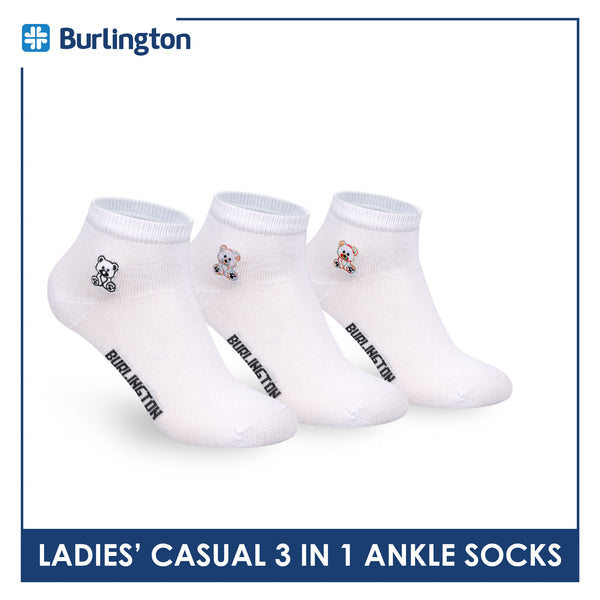 Burlington | Bearlington Ladie's Cotton Embroidered Casual Ankle Socks 3 pairs in a pack TBLE622-3