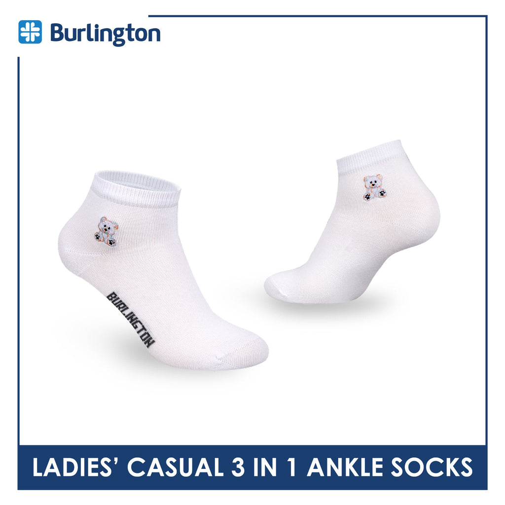Burlington | Bearlington Ladie's Cotton Embroidered Casual Ankle Socks 3 pairs in a pack TBLE622-3