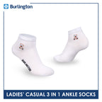 Burlington | Bearlington Ladie's Cotton Embroidered Casual Ankle Socks 3 pairs in a pack TBLE622-3