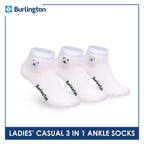 Burlington | Bearlington Ladie's Cotton Embroidered Casual Ankle Socks 3 pairs in a pack TBLE622-4