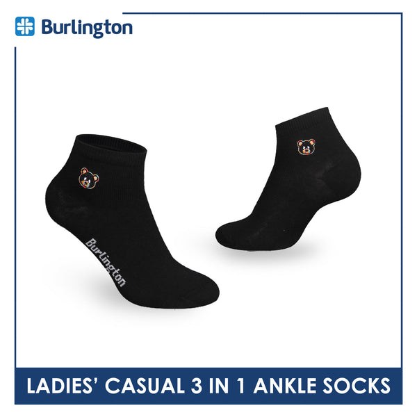 Burlington | Bearlington Ladie's Cotton Embroidered Casual Ankle Socks 3 pairs in a pack TBLE622-4