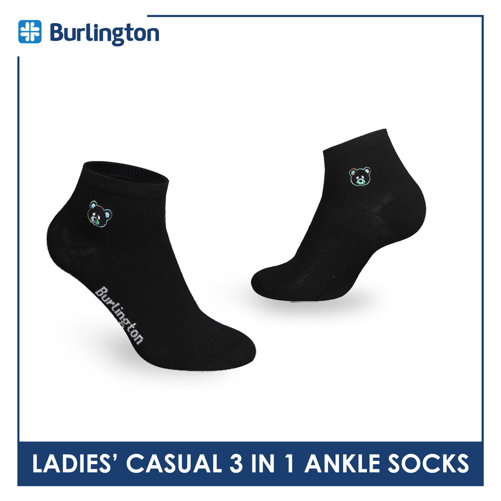 Burlington | Bearlington Ladie's Cotton Embroidered Casual Ankle Socks 3 pairs in a pack TBLE622-4