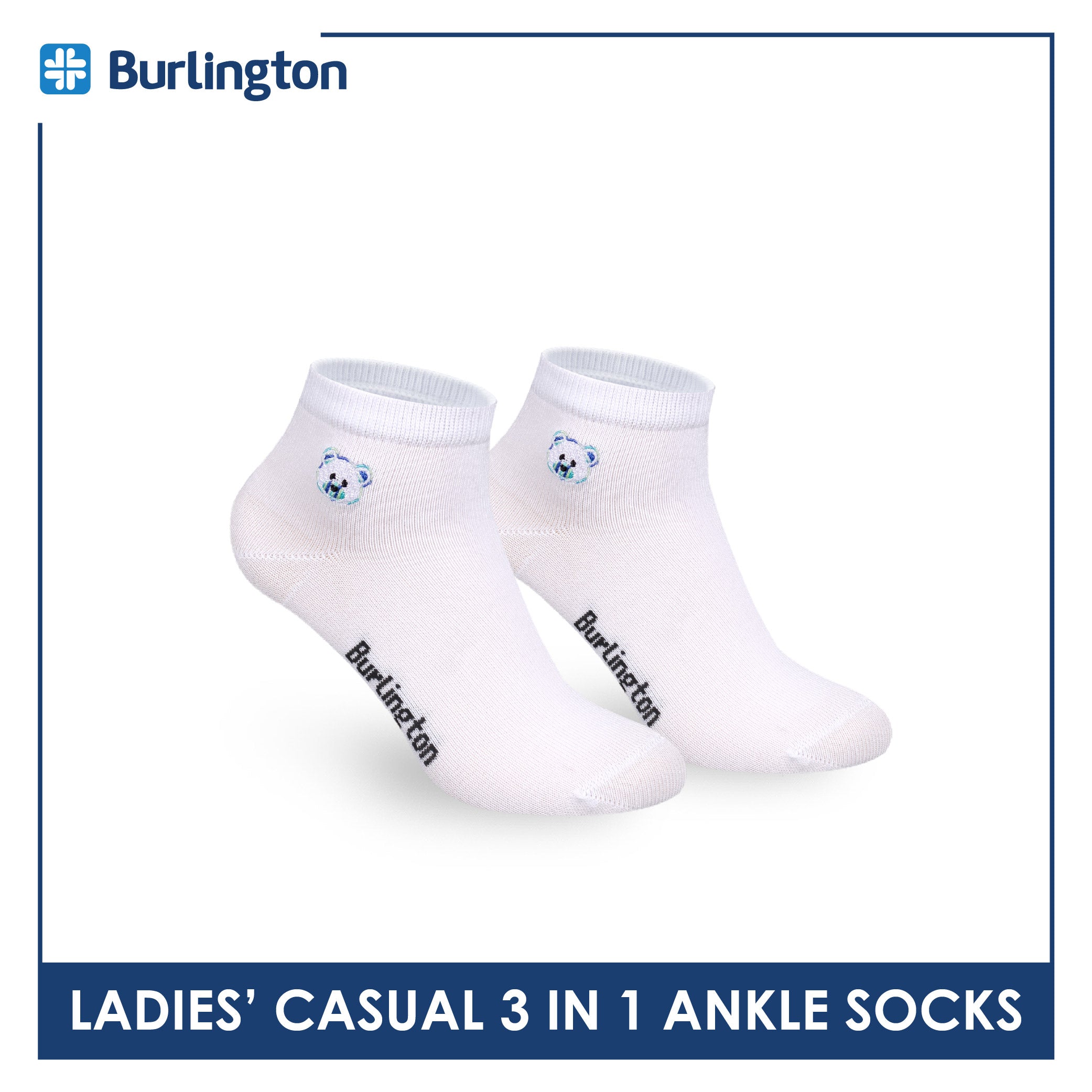 Burlington | Bearlington Ladie's Cotton Embroidered Casual Ankle Socks 3 pairs in a pack TBLE622-4
