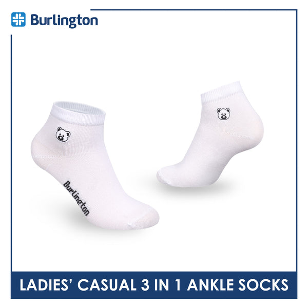 Burlington | Bearlington Ladie's Cotton Embroidered Casual Ankle Socks 3 pairs in a pack TBLE622-4