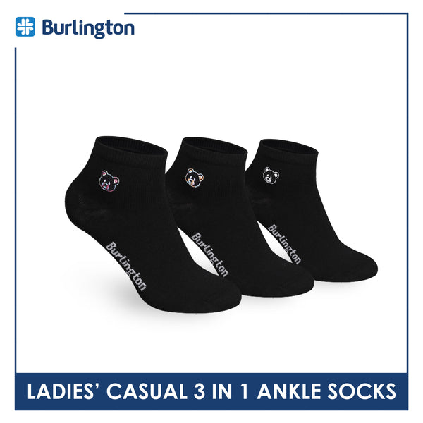 Burlington | Bearlington Ladie's Cotton Embroidered Casual Ankle Socks 3 pairs in a pack TBLE622-5