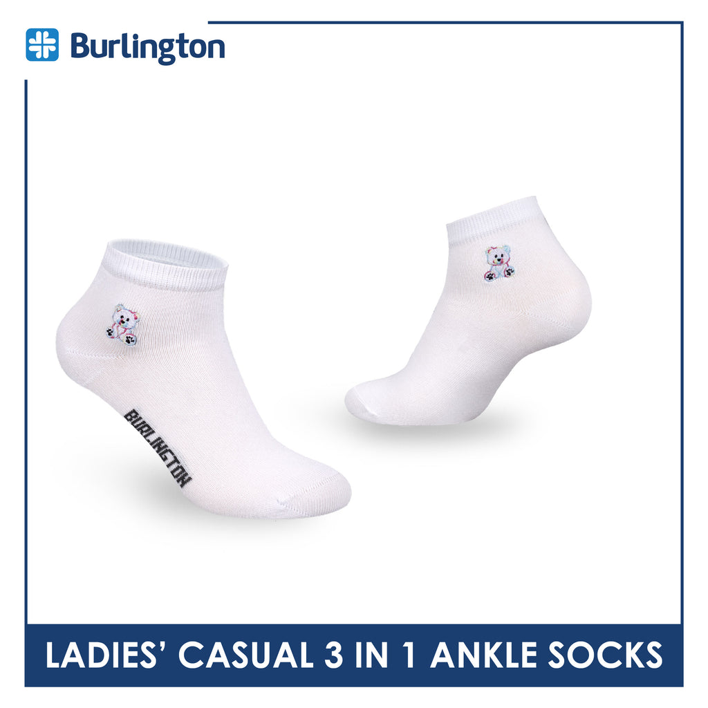 Burlington | Bearlington Ladie's Cotton Embroidered Casual Ankle Socks 3 pairs in a pack TBLE622-5