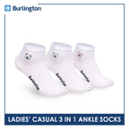 Burlington | Bearlington Ladie's Cotton Embroidered Casual Ankle Socks 3 pairs in a pack TBLE622-6