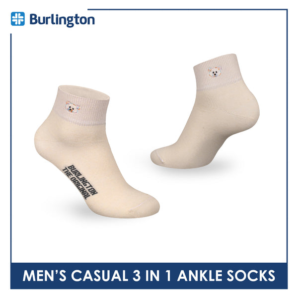 Burlington | Bearlington Men's Cotton Embroidered Casual Ankle Socks 3 pairs in a pack TBME142-1