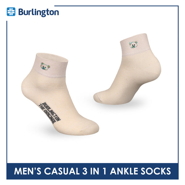 Burlington | Bearlington Men's Cotton Embroidered Casual Ankle Socks 3 pairs in a pack TBME142-1