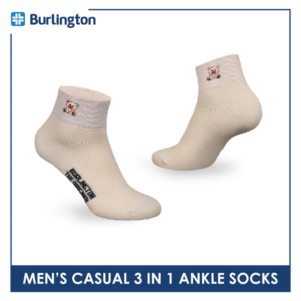 Burlington | Bearlington Men's Cotton Embroidered Casual Ankle Socks 3 pairs in a pack TBME142-2