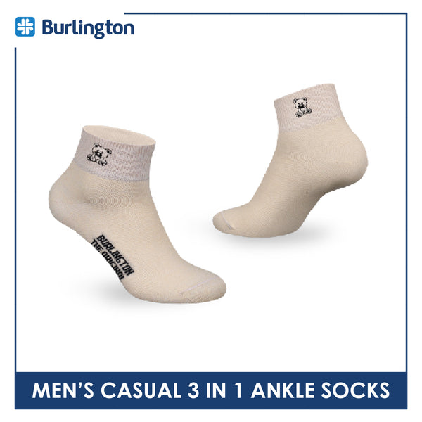 Burlington | Bearlington Men's Cotton Embroidered Casual Ankle Socks 3 pairs in a pack TBME142-2