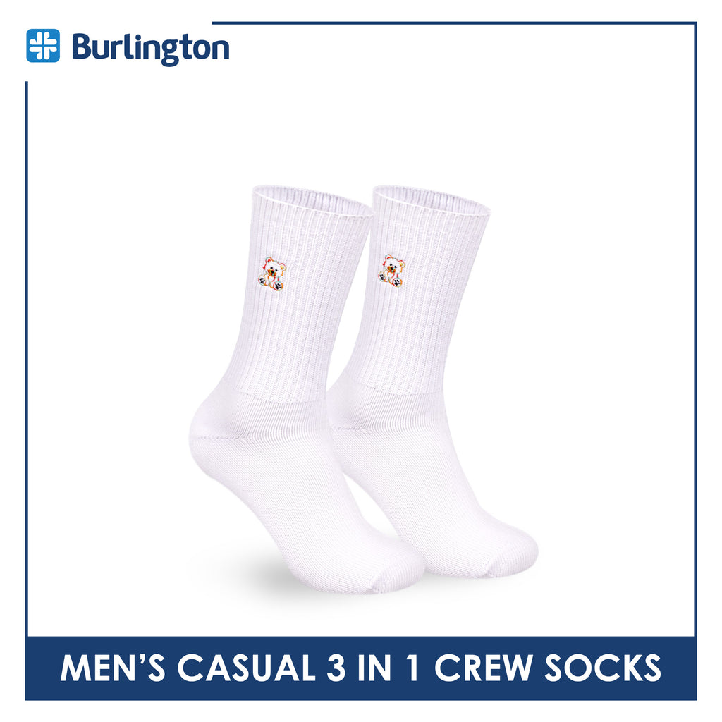 Burlington | Bearlington Men's Cotton Embroidered Casual Crew Socks 3 pairs in a pack TBME146-1