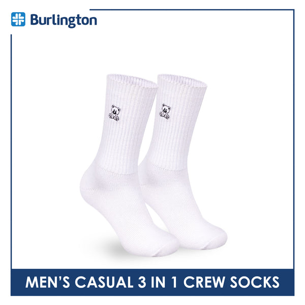 Burlington | Bearlington Men's Cotton Embroidered Casual Crew Socks 3 pairs in a pack TBME146-1