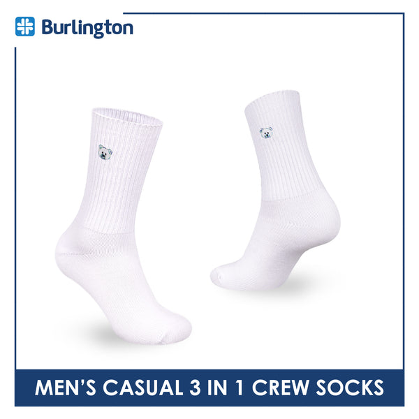 Burlington | Bearlington Men's Cotton Embroidered Casual Crew Socks 3 pairs in a pack TBME146-2
