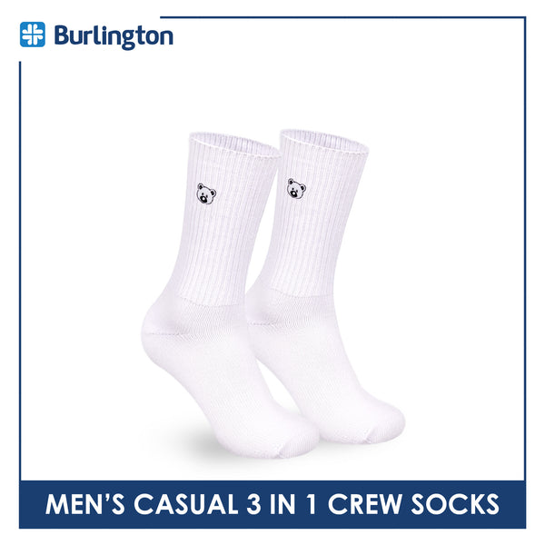 Burlington | Bearlington Men's Cotton Embroidered Casual Crew Socks 3 pairs in a pack TBME146-2