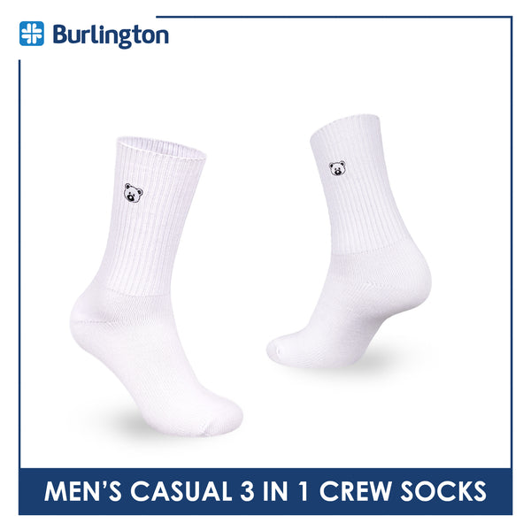 Burlington | Bearlington Men's Cotton Embroidered Casual Crew Socks 3 pairs in a pack TBME146-2