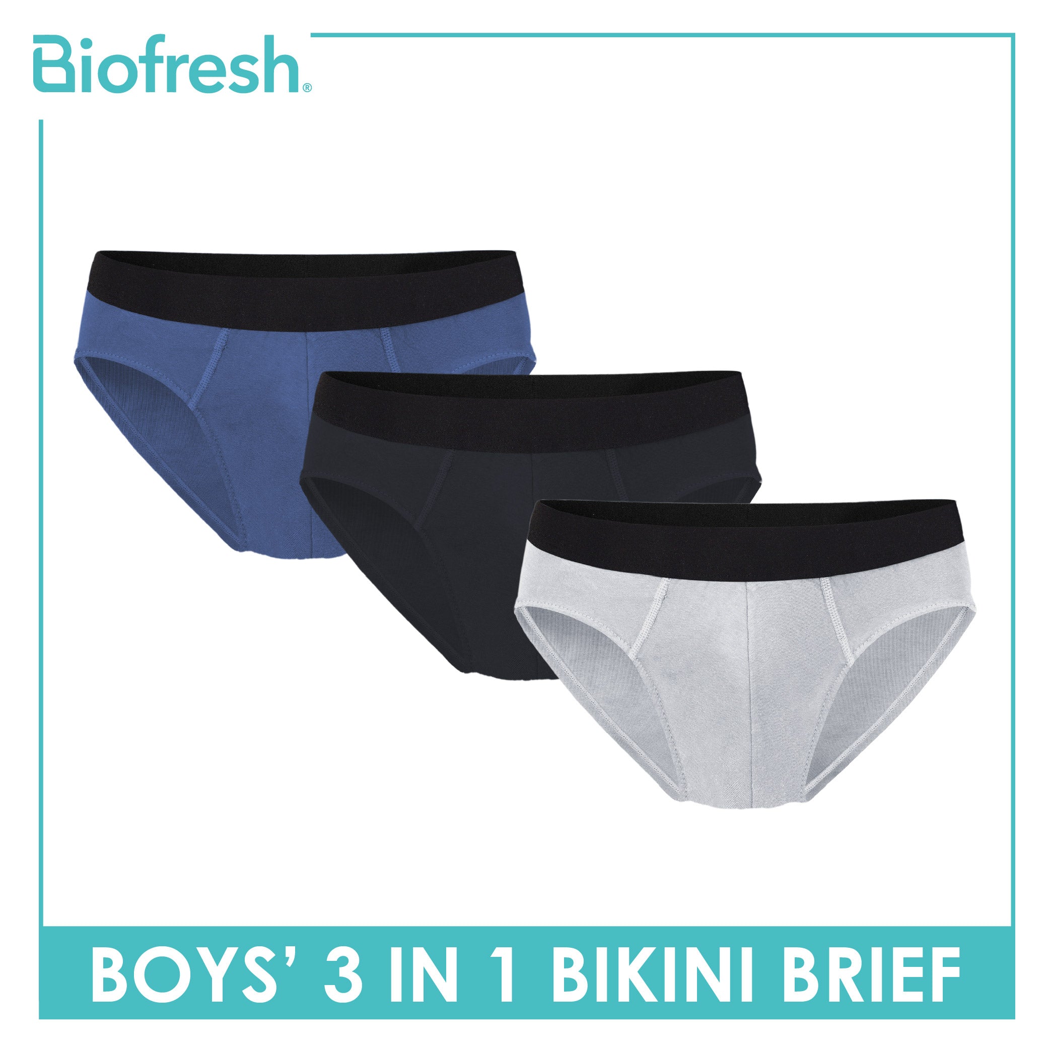 Biofresh Boys' Antimicrobial Cotton Bikini Brief 3 pieces in a pack UCBCG21