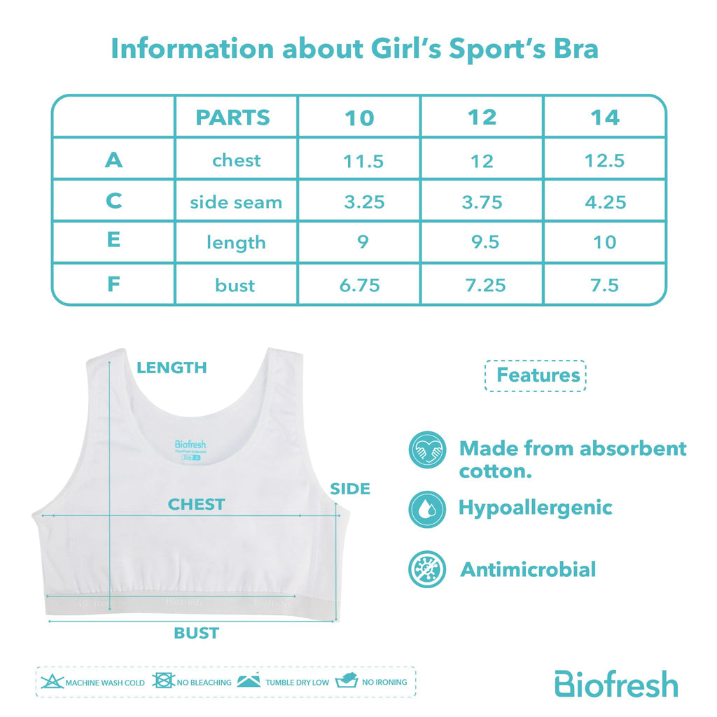 Biofresh Girls' Antimicrobial Sports Bra 1 piece UGBR01