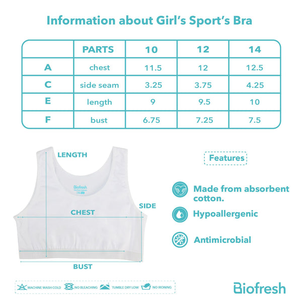 Biofresh Girls' Antimicrobial Sports Bra 1 piece UGBR01