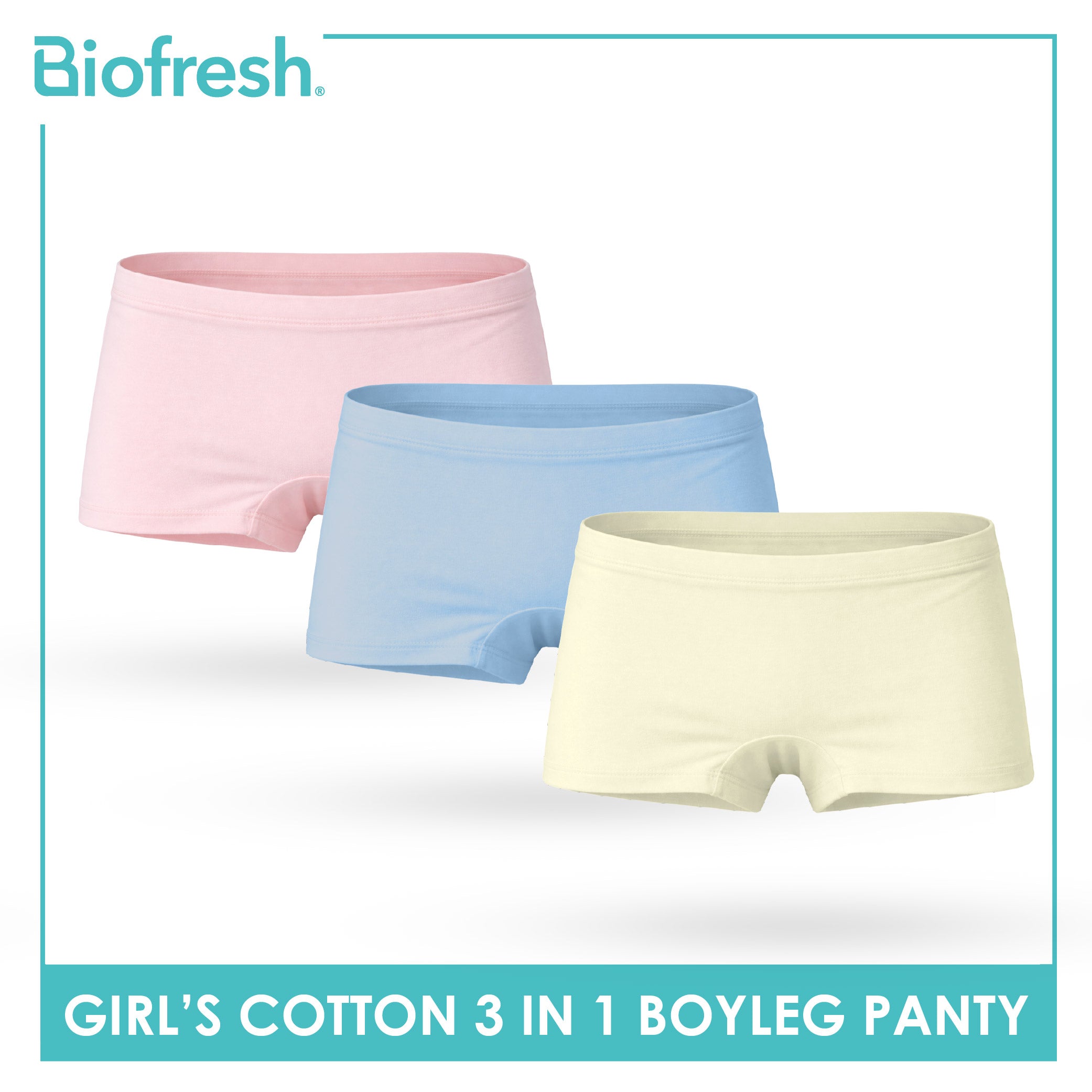 Biofresh Girls’ Antimicrobial Cotton Boyleg Panty 3 pieces in a pack UGPBG2