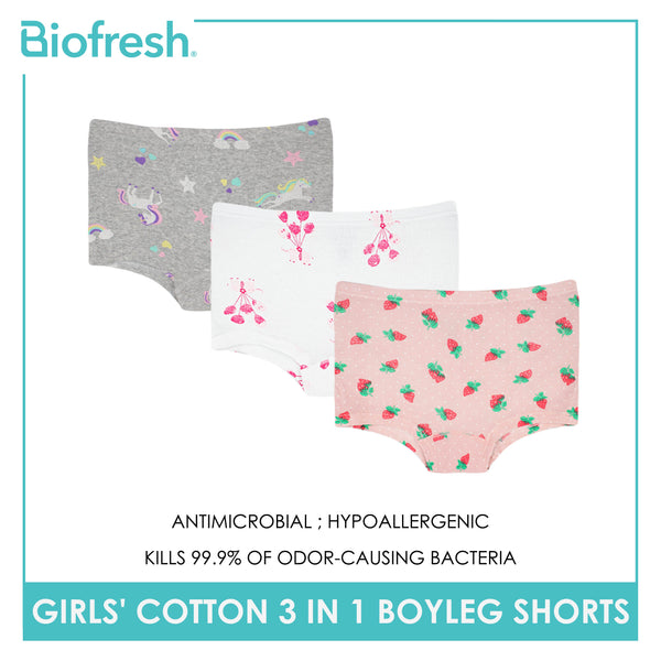 Biofresh Girls' Antimicrobial Cotton Boyleg Shorts 3 pieces in a pack UGPBG3101