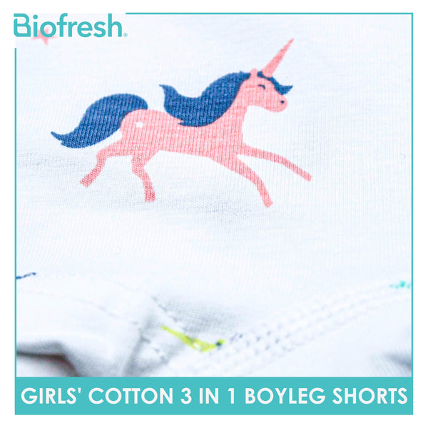 Biofresh Girls’ Antimicrobial Cotton Boyleg Shorts 3 pieces in a pack UGPBG4101