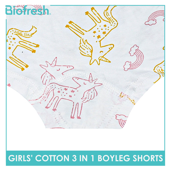 Biofresh Girls’ Antimicrobial Cotton Boyleg Shorts 3 pieces in a pack UGPBG4103