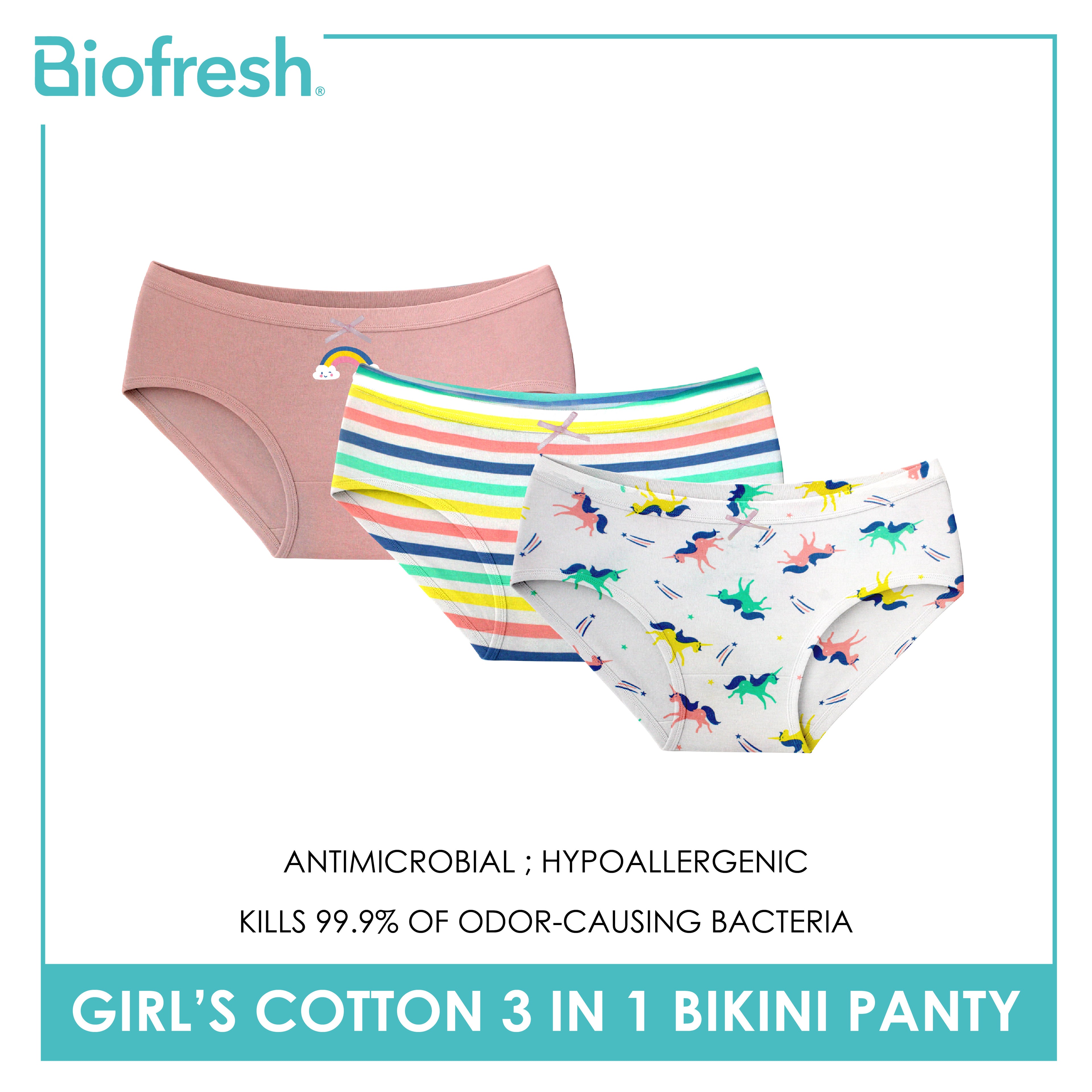 Biofresh Girls’ Antimicrobial Cotton Bikini Panty 3 pieces in a pack UGPKG522