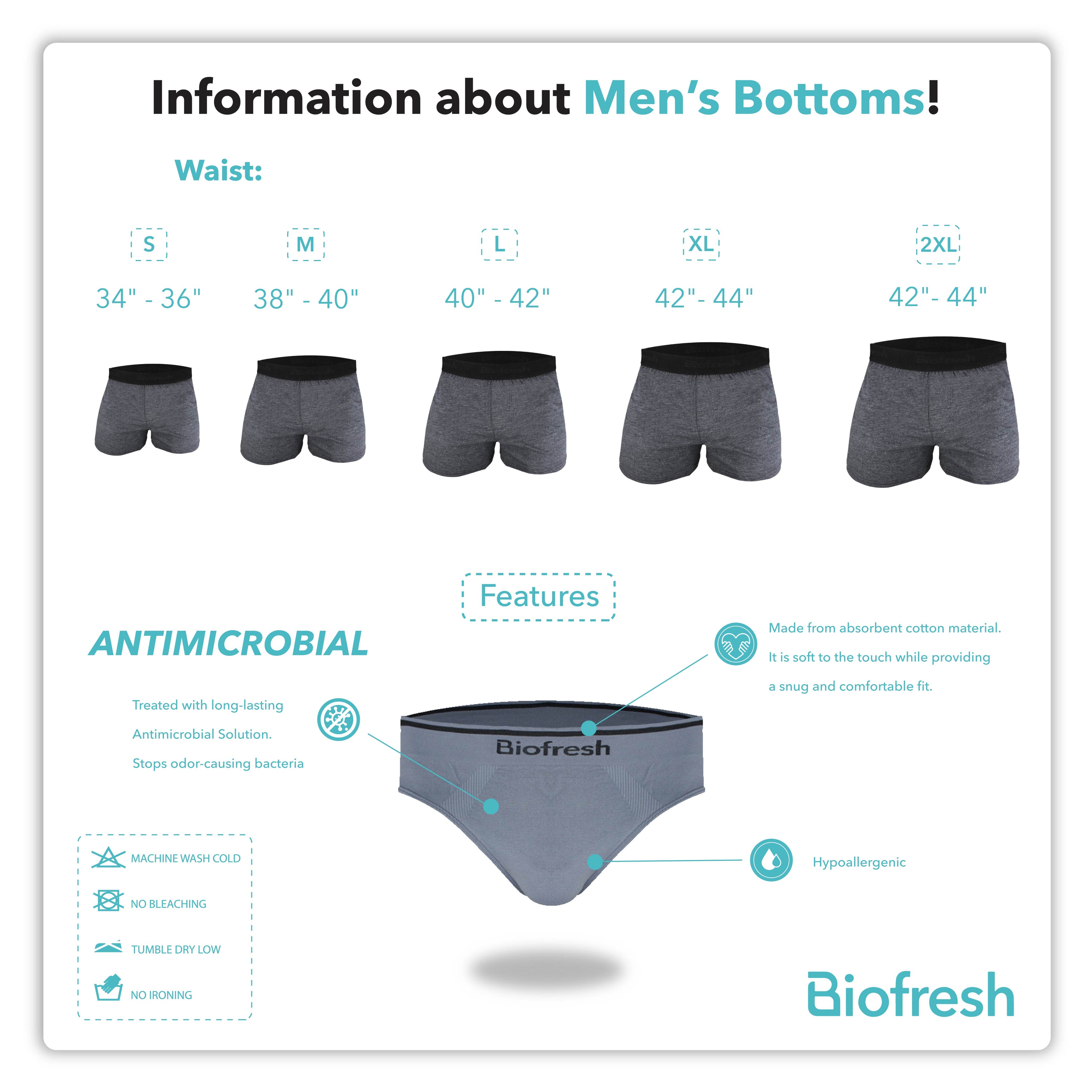 Biofresh Men's Antimicrobial Cotton Boxer Brief 3 pieces in a pack UMBBG27