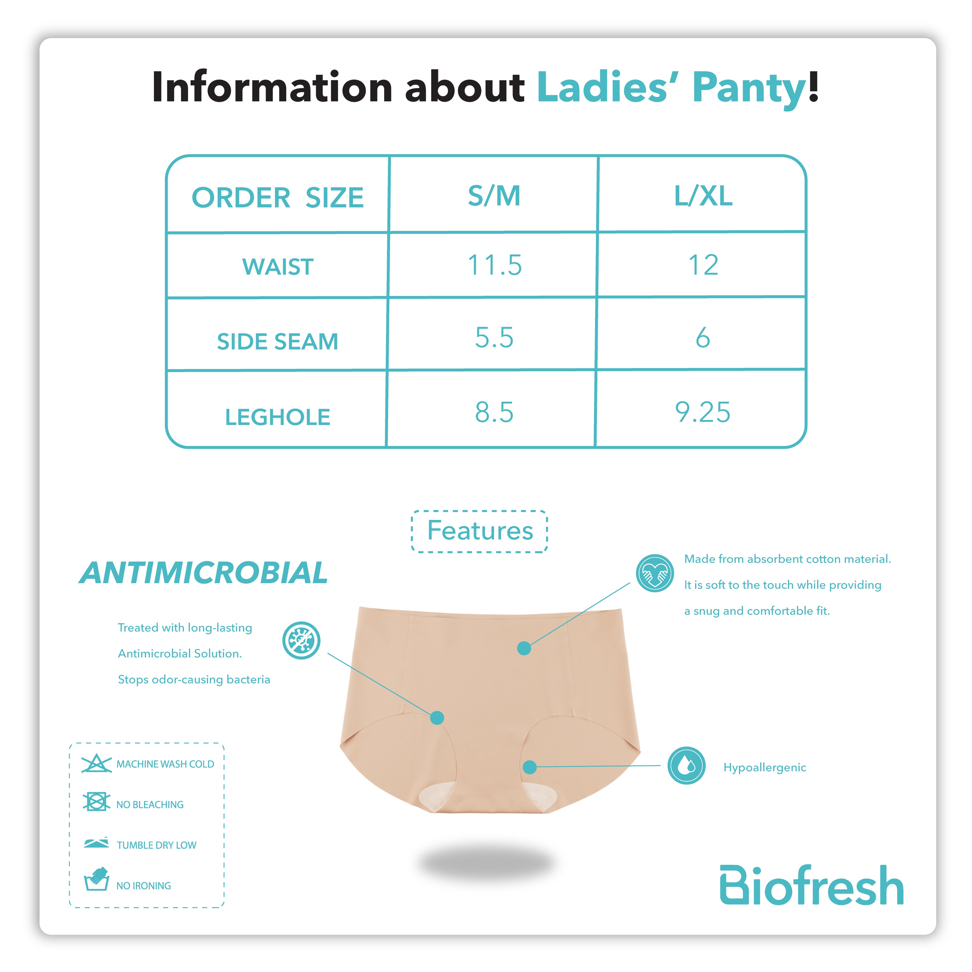 Biofresh Ladies' Antimicrobial Seamless Boyleg Panty 3 pieces in a pack ULPHG4401
