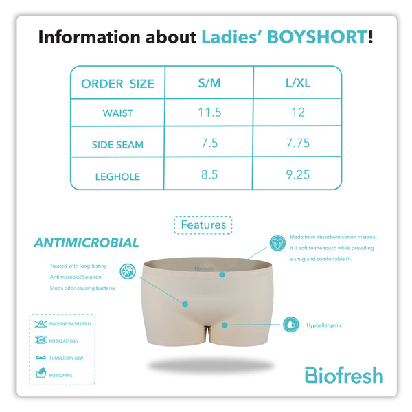 Biofresh Ladies' Antimicrobial Seamless Boyshort 3 pieces in a pack ULPBG4401