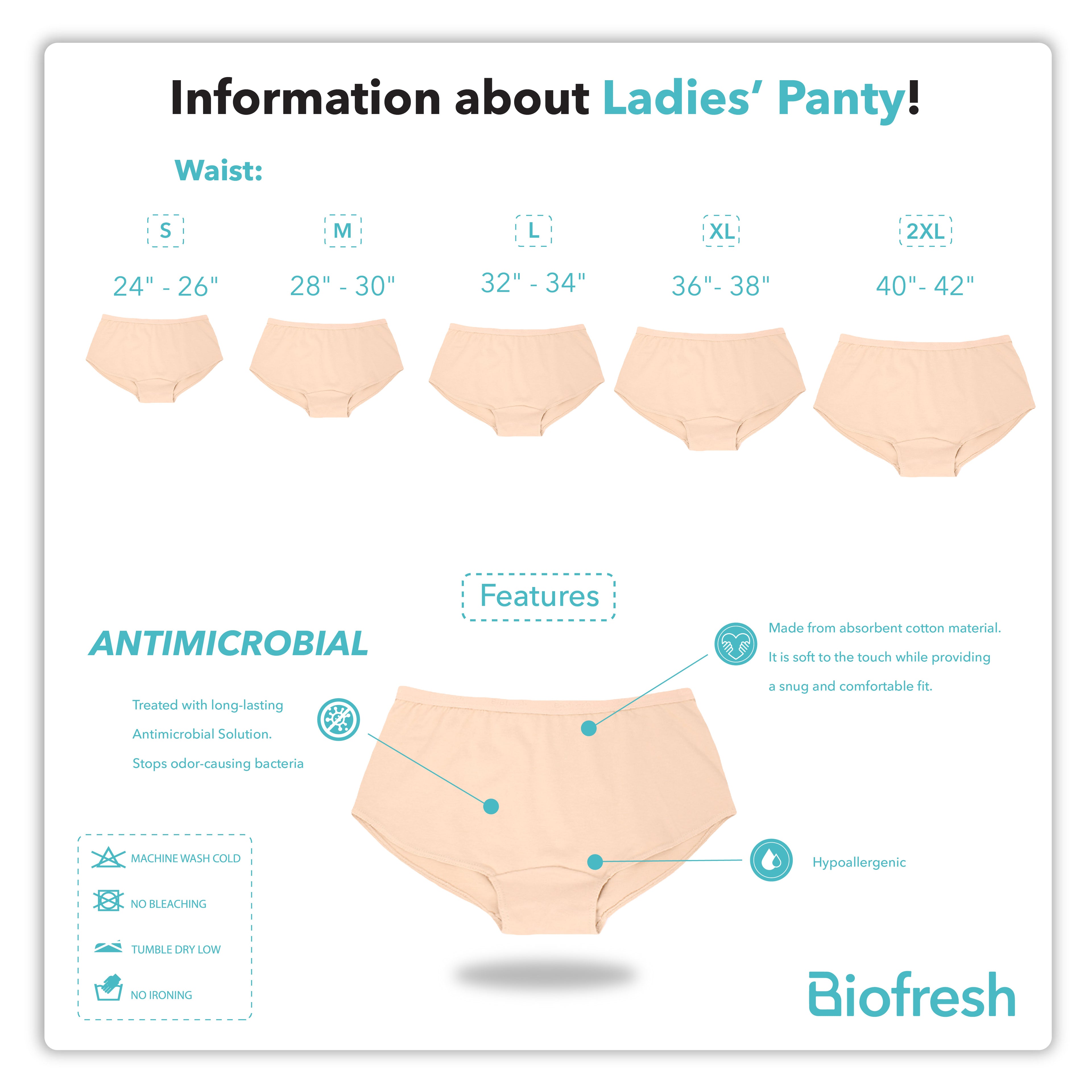 Biofresh Ladies' Antimicrobial Cotton High Rise Panty 3 pieces in a pack ULPRG6