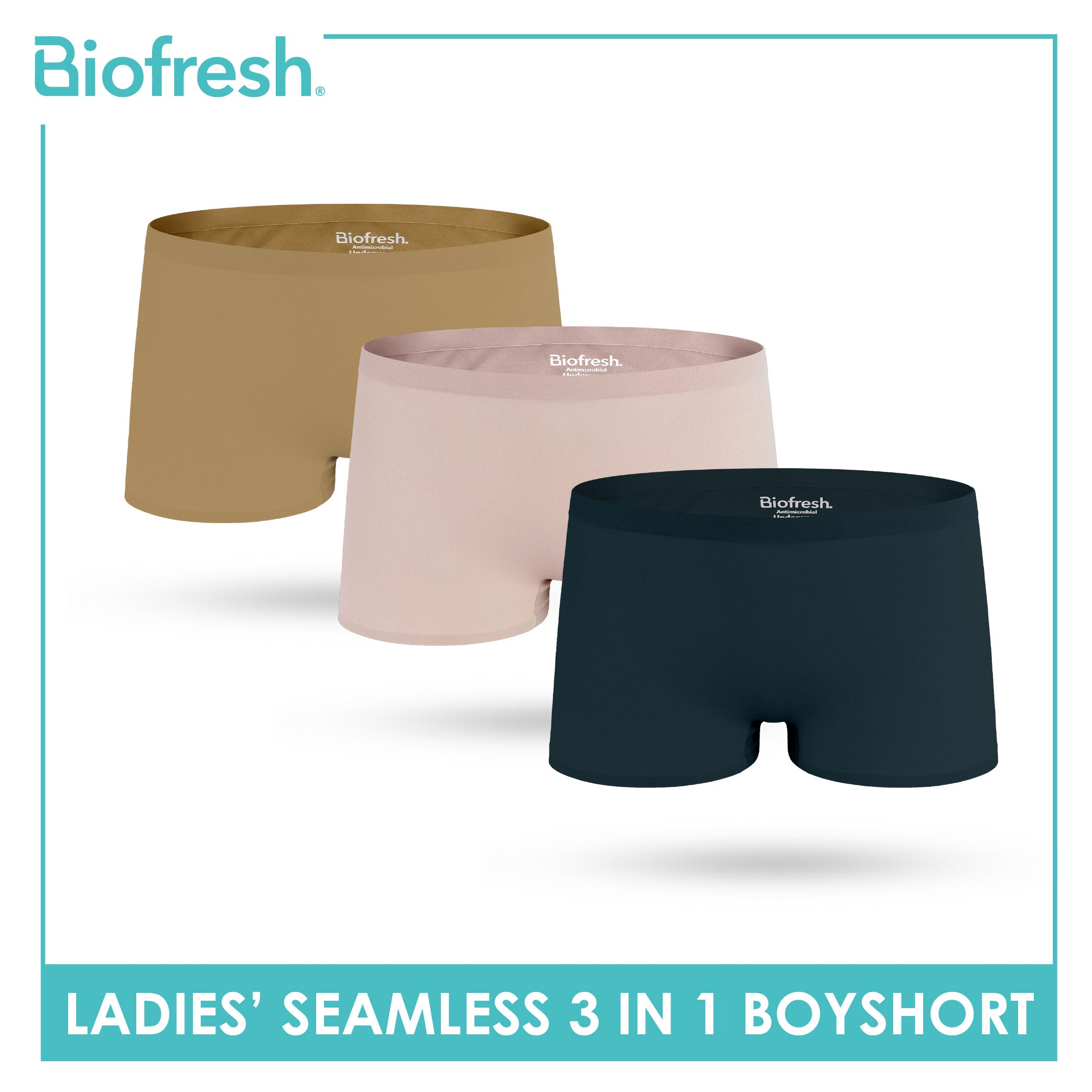 Biofresh Ladies' Antimicrobial Seamless Boyshort 3 pieces in a pack ULPBG4401