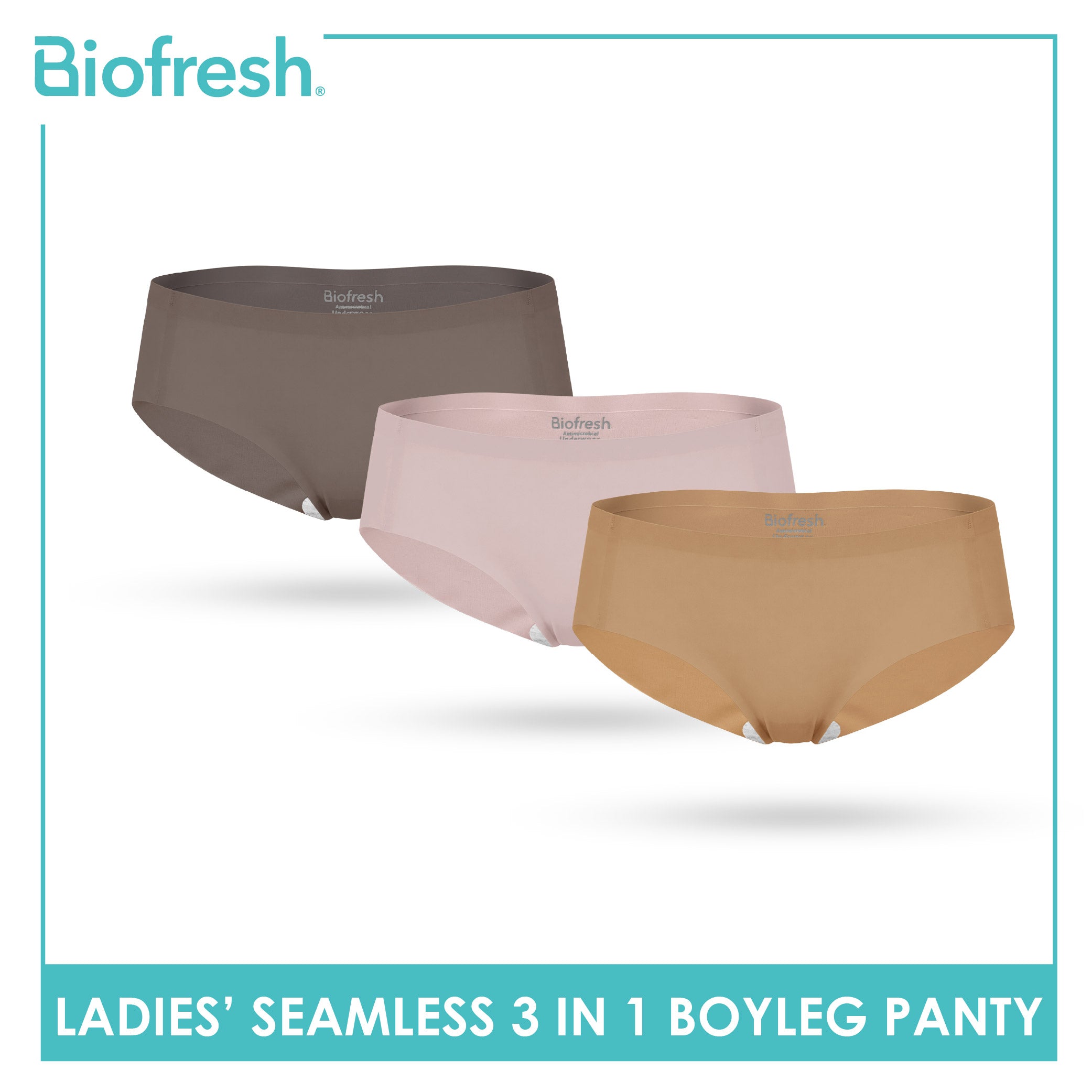 Biofresh Ladies' Antimicrobial Seamless Boyleg Panty 3 pieces in a pack ULPHG4401