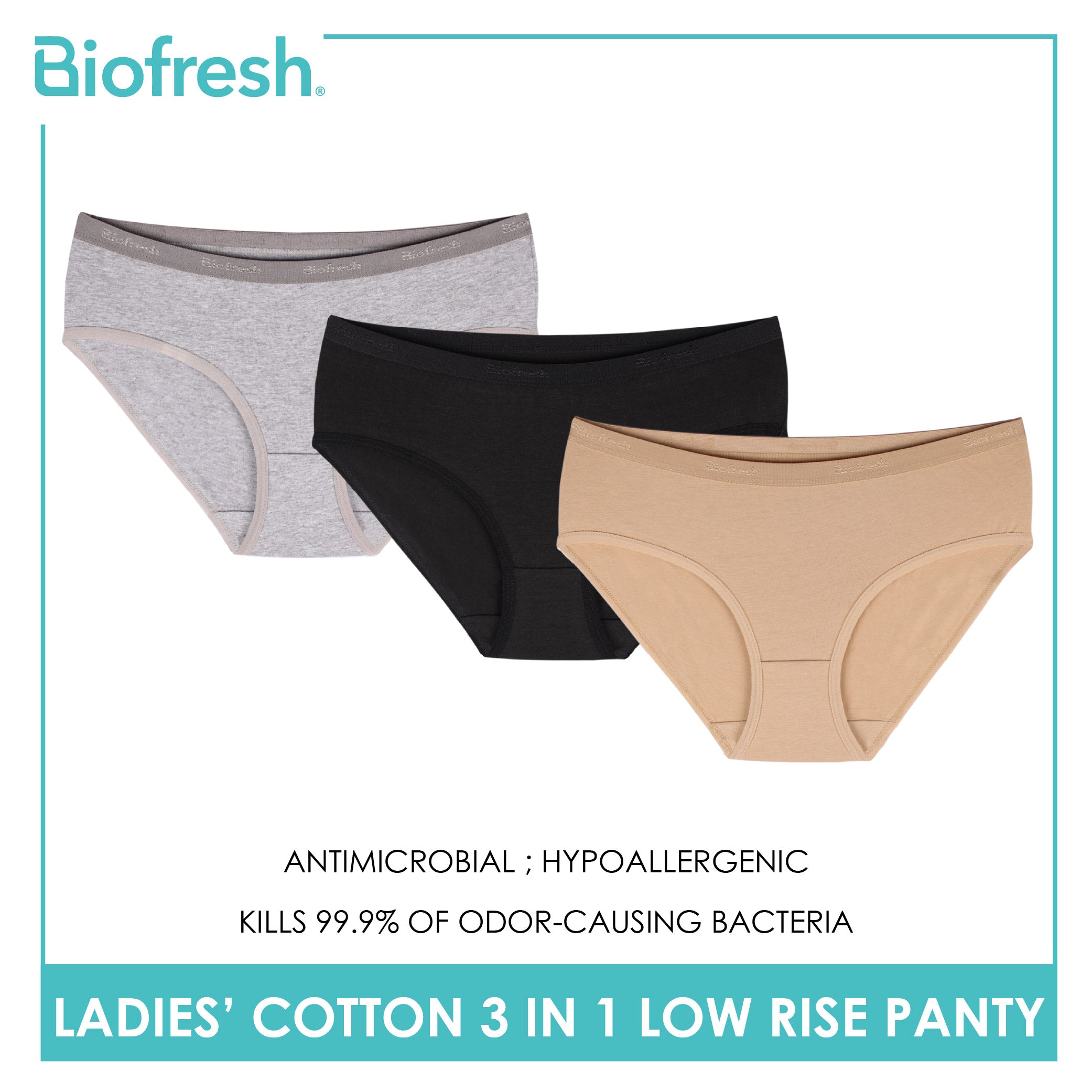 Biofresh Ladies' Antimicrobial Cotton Low Rise Panty 3 pieces in a pack ULPKG31