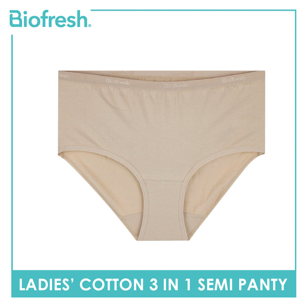 Biofresh Ladies' Antimicrobial Cotton Semi Panty 3 pieces in a pack ULPSG1
