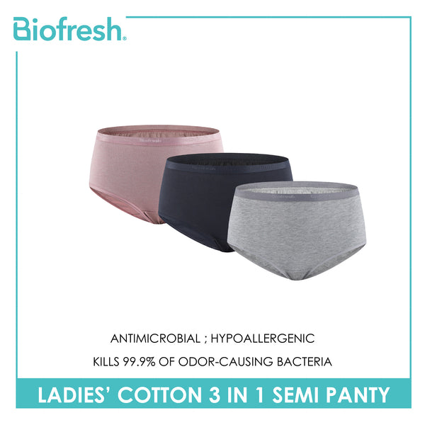 Biofresh Ladies' Antimicrobial Cotton Semi Panty 3 pieces in a pack ULPSG1