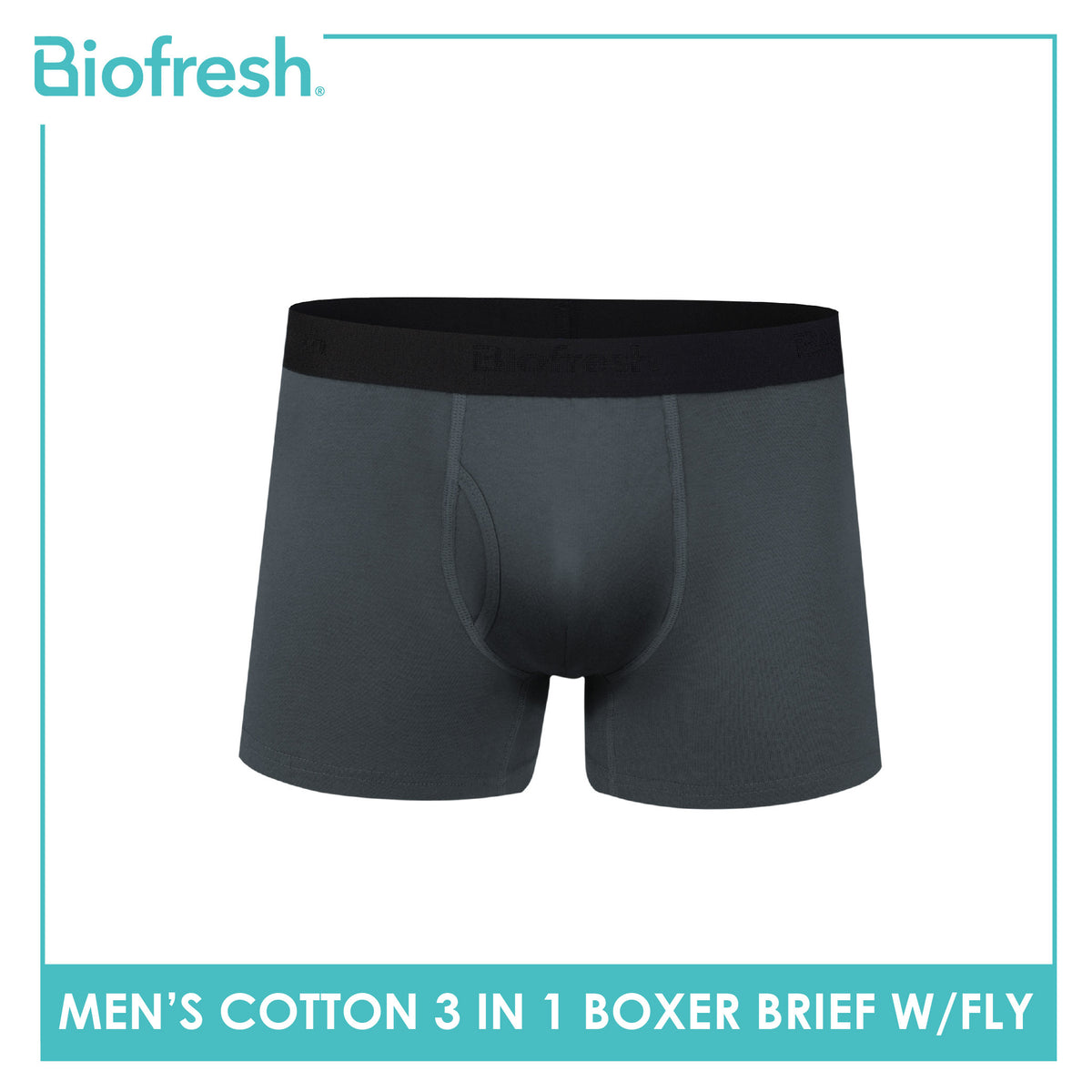 Biofresh Men's Antimicrobial Cotton Boxer Brief with fly 3 pieces in a pack UMBBG30