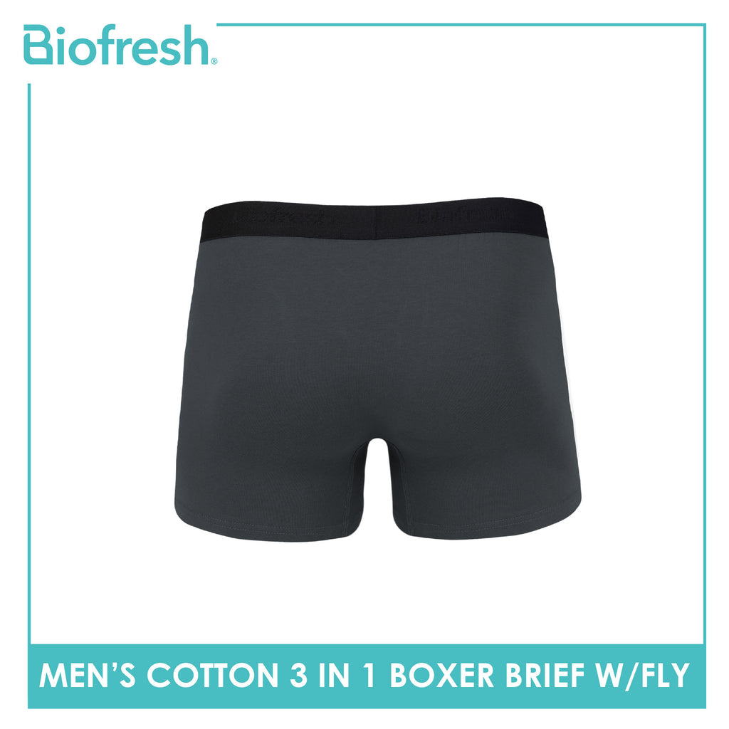Biofresh Men's Antimicrobial Cotton Boxer Brief with fly 3 pieces in a pack UMBBG30