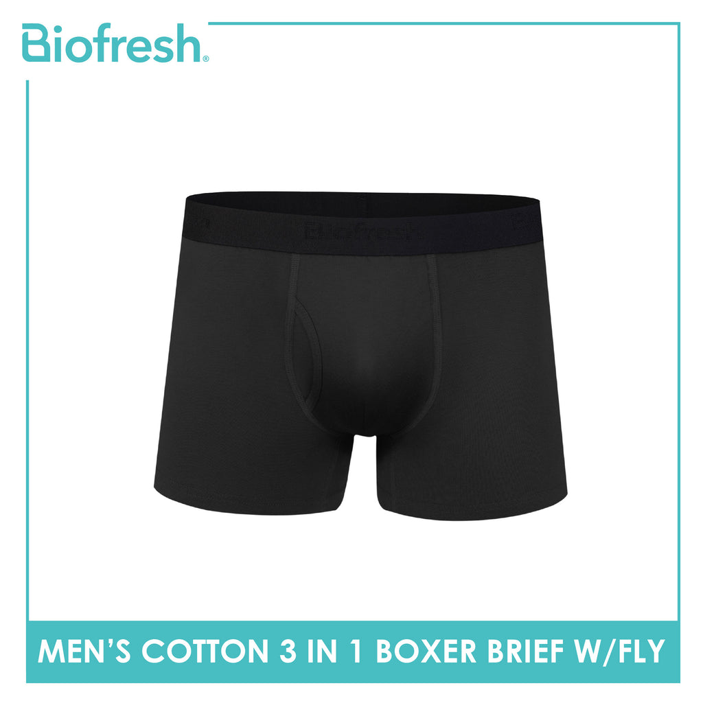 Biofresh Men's Antimicrobial Cotton Boxer Brief with fly 3 pieces in a pack UMBBG30
