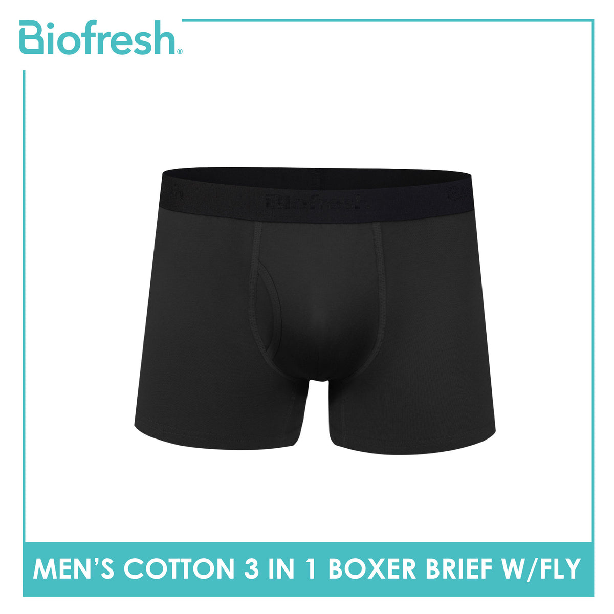 Biofresh Men's Antimicrobial Cotton Boxer Brief with fly 3 pieces in a pack UMBBG30