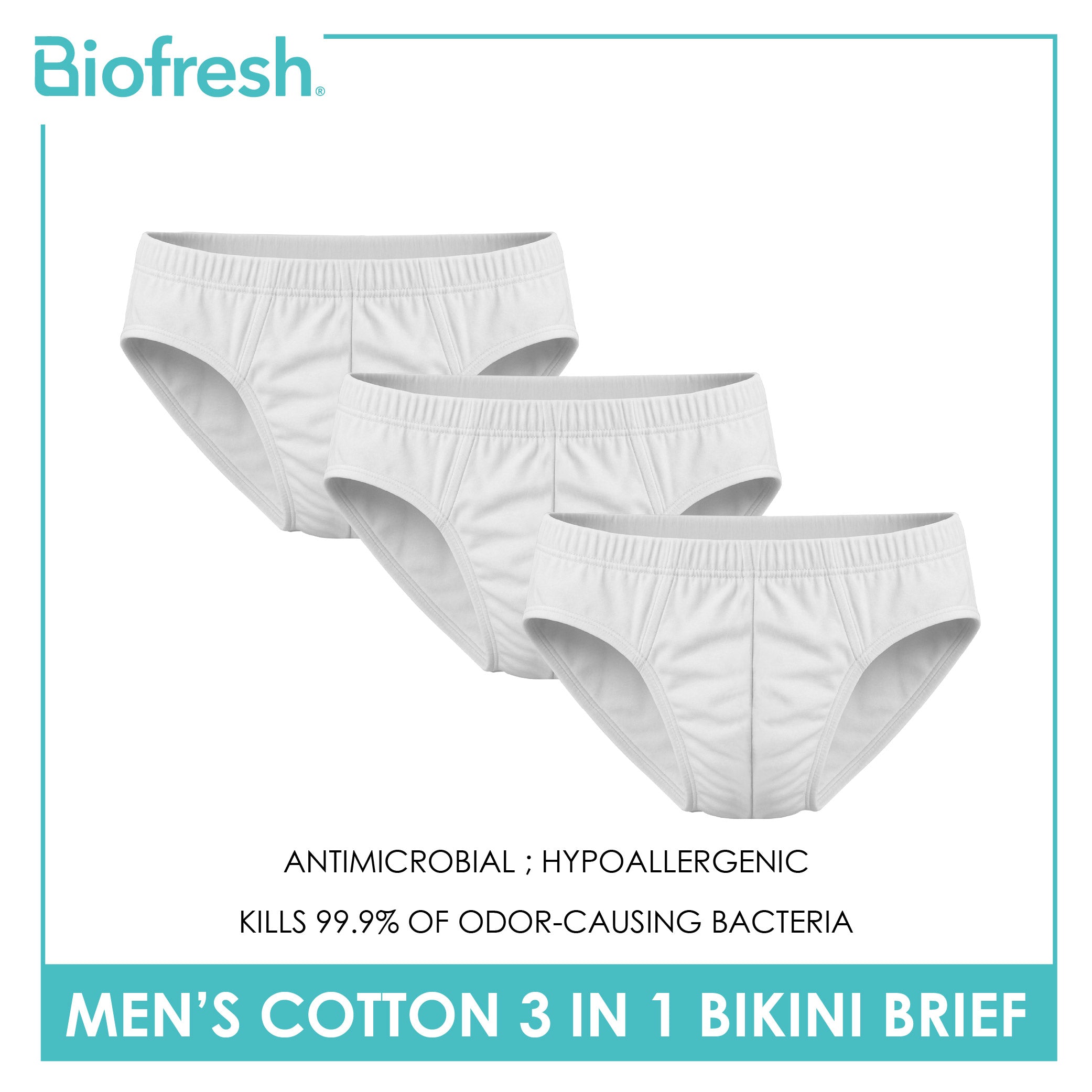 Biofresh Men's Antimicrobial Cotton Bikini Brief 3 pieces in a pack UMBSG12