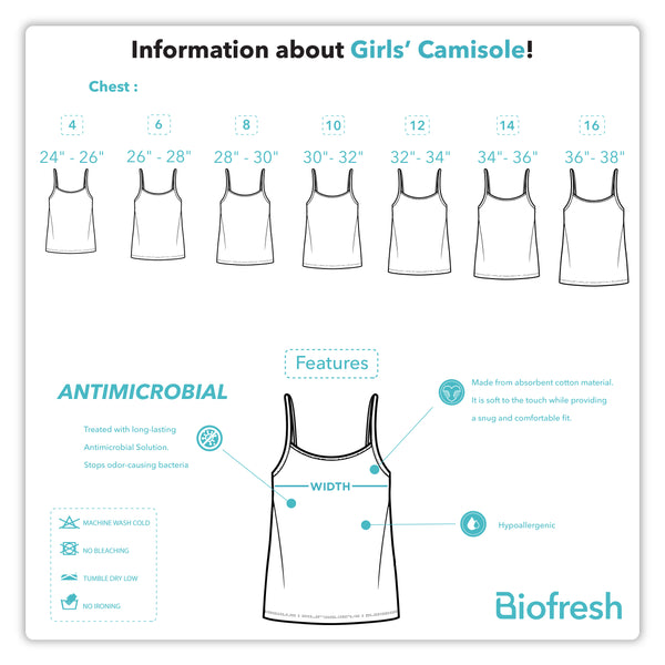 Biofresh Girls' Antimicrobial Cotton Camisole 3 pieces UGSCG1