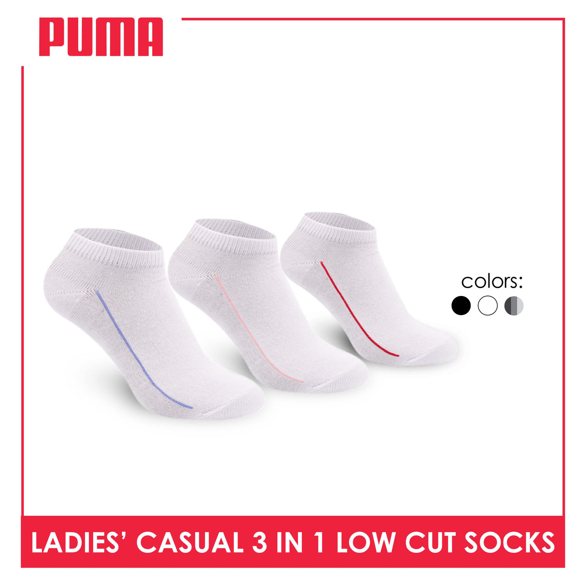 Puma Ladies' Cotton Lite Thin Casual Low Cut Socks 3 pairs in a pack PLCKG12