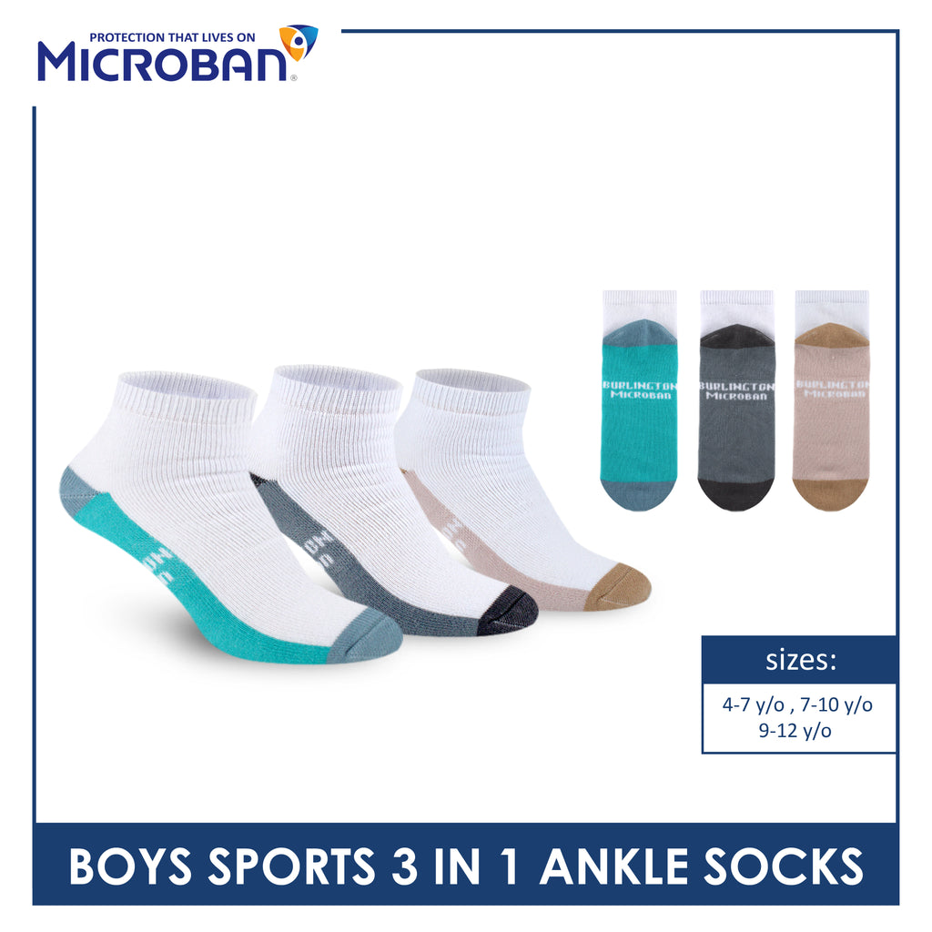 Microban Boys' Cotton Thick Sports Ankle Socks 3 pairs in a pack VBSKG15