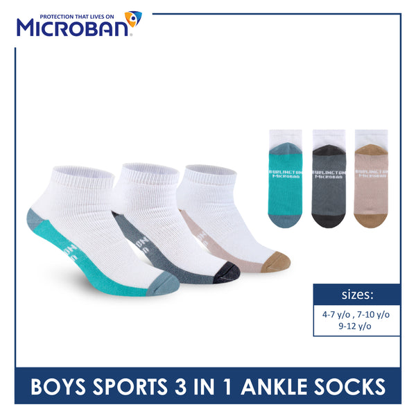 Microban Boys' Cotton Thick Sports Ankle Socks 3 pairs in a pack VBSKG15
