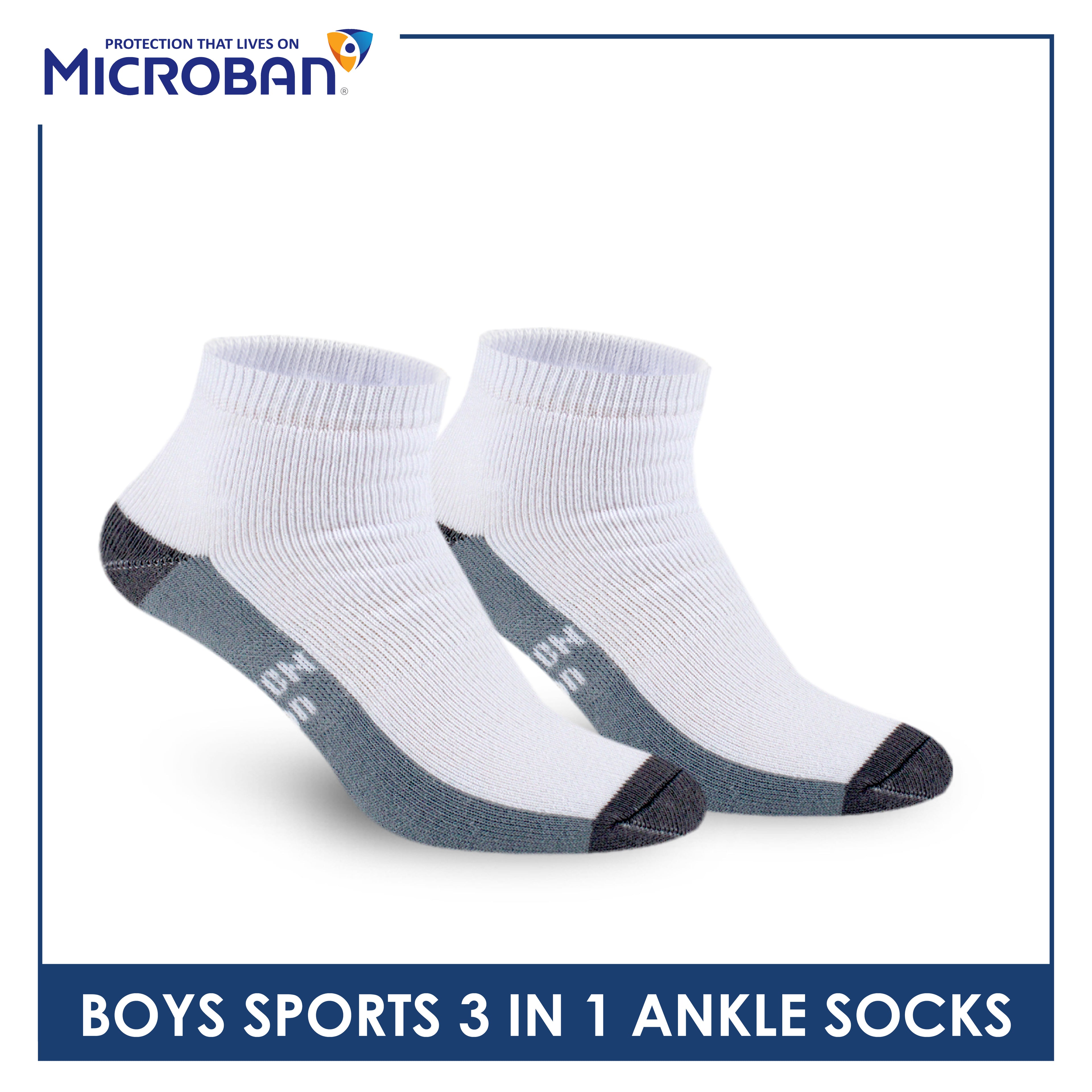 Microban Boys' Cotton Thick Sports Ankle Socks 3 pairs in a pack VBSKG15